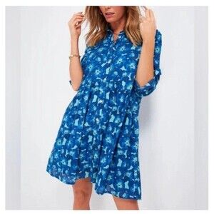 Ro's Garden Tuckernuck Jacinta Deauville Floral Mini Shirt Dress Blue Size L